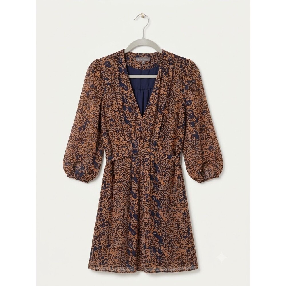 HEARTLOOM Luxury 100% Silk Leopard V-Neck Mini Dress Medium EUC